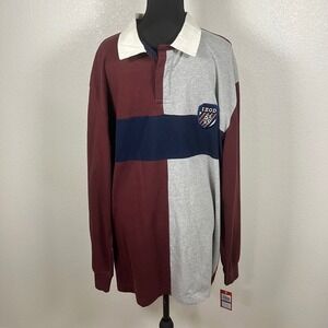 NWT IZOD Mens Colorblock Rugby Shirt Long Sleeve Polo Burgundy Gray XL